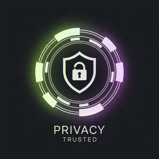 Privacy badge with soft lime-violet glow