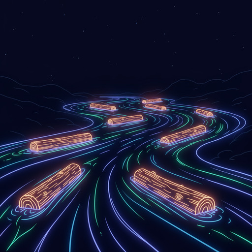 Soft river with floating logs