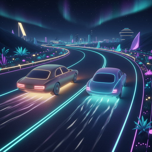 Two mellow cars passing by