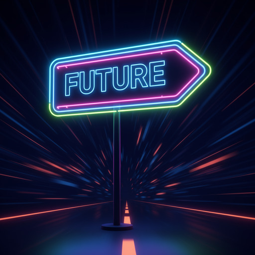 Neon road sign pointing right