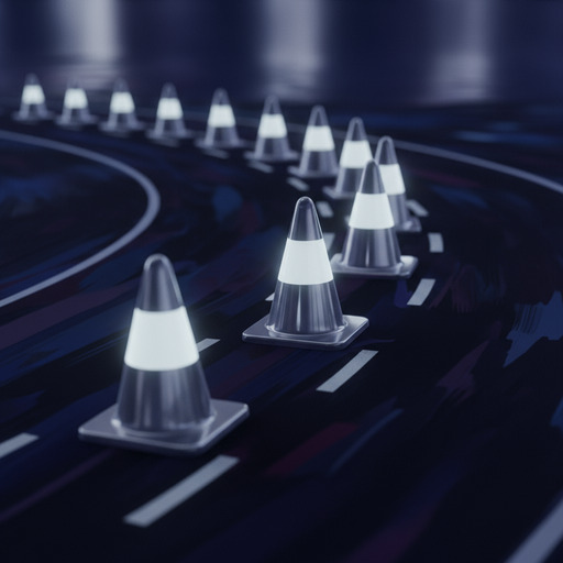 Reflective cones marking a calm lane