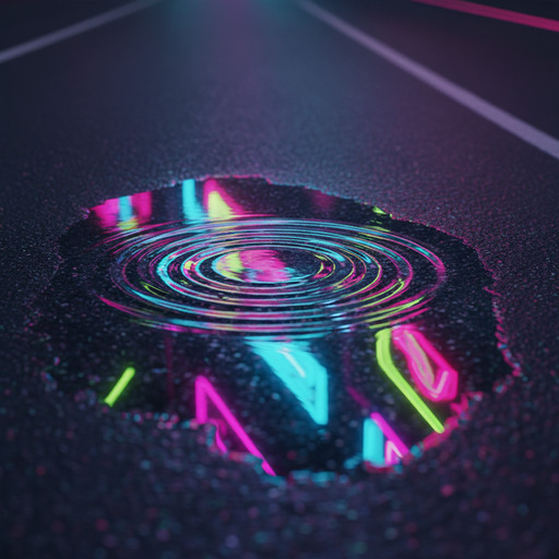 Neon puddle with soft circular ripples